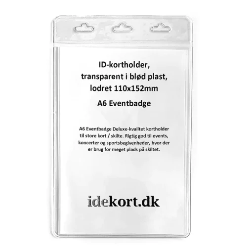 ID-kortholder, transp. blød plast, A6 Eventbadge & Keyhanger med 2 kroge (10 mm)